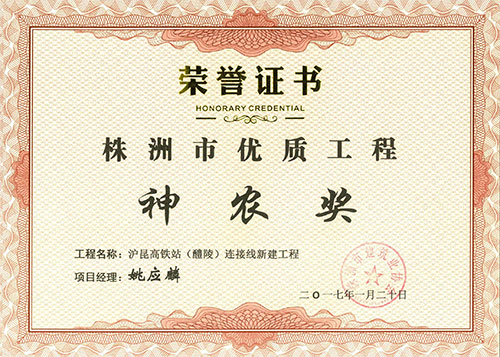 2015-16年度株洲市優(yōu)（神農(nóng)獎(jiǎng)）項(xiàng)目經(jīng)理證書(shū)（滬昆高鐵站連接線姚應(yīng)麟）